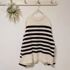 ZARA 【M】 ボーダー ニットセーター 羊毛 洗える アイボリー ブラック