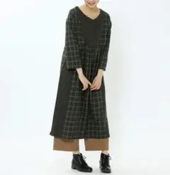 新品　☆studio CLIP☆　コットン起毛チェック切り替えVネックワンピース