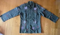 刺繍入りオリーブグリーンミリタリージャケット リメイク