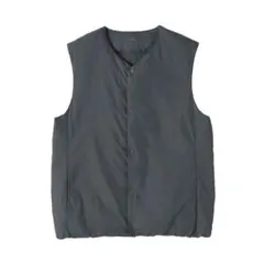 軽量ダウンポケットダブル ノーカラーベスト スモーキーブルーXLサイズ 無印良品