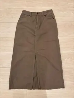 【美品】GU ジーユー　デニムスリットナローロングスカート　ブラウン　XLサイズ