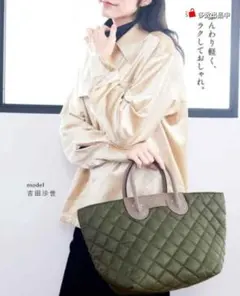 YOUNG & OLSEN 超軽量キルティング トートバッグ カーキ ■