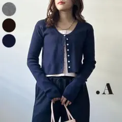 2026SS【新品未開封】ネイビー×ソフトピンクボタン付き長袖カーディガン