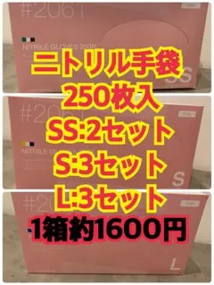 ニトリル使いきり手袋 SS・ S・Lサイズ 粉無し 250枚入 各3箱 - メルカリ
