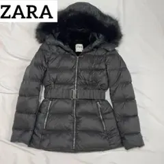 ZARA ダウン　コート　2way ファー　ベルト　Aライン　ブラック