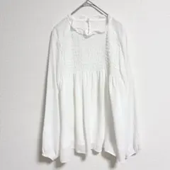 ロペピクニック　シャーリングブラウス 長袖 ホワイト シンプル　綺麗め　オフィス