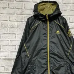 アディダス ナイロンジャケット　グリーンM ロゴ刺繍アウトドア0224