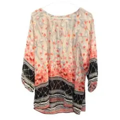 花柄 シフォン ブラウス 七分袖 M〜L相当 タグ付き レディース ポリエステル