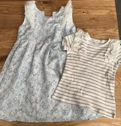 プティマイン花柄ワンピース・エニィファムストライプトップスセット 120cm