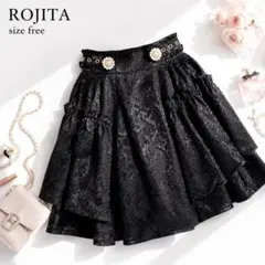 【美品】ロジータ ROJITA フレアスカート ミニ丈　黒 F ビジューのサムネイル