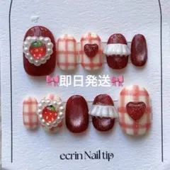 現品 ガーリー 量産型 ワンホン 平成 女児 苺 ちゅるん チェックネイルチップ