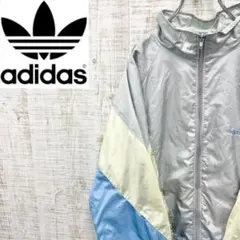 2506F47《万国旗タグ》アディダス　ナイロンジャケット　刺繡ロゴ　80s