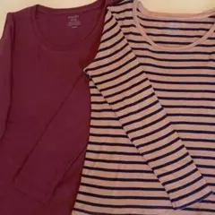 【 2枚セット】GU ジーユー 長袖カットソー ロンT ボルドー ボーダー L