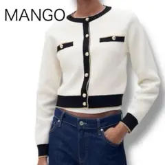 MANGO クルーネック ショート丈 長袖 カーディガン ライトベージュ S