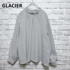 【グラシア】千鳥格子 ブラウス L ハイネック バンドカラー シフォン　長袖のサムネイル