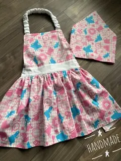 キッズエプロン　三角巾　ギャザー　プリンセス　120〜130 ピンク　着脱簡単