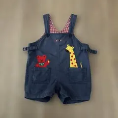 ミキハウス　レトロ　オーバーオール80cm ネイビー　動物柄