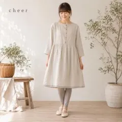 cheer チアー札幌リネン100%プルオーバー七分袖チュニックキナリのサムネイル