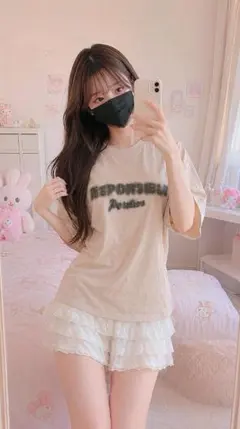 ぼかしグラフィック 半袖Tシャツ ベージュ M