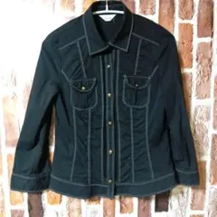 ☆@im 　デニム風　ダブルホワイトステッチデザイン　ブラックカラージャケット