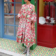 ポピー　フラワージャガードオフショルダードレスワンピース　パフ袖　あさぎーにょ