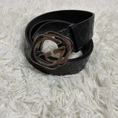 グッチ ベルト インターロッキング シマ GG レザー シルバー ブラック