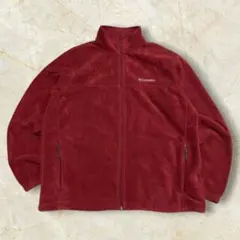 は*き様 コロンビア 刺繍ロゴ フルジップフリースジャケット メンズ 肉厚レッド
