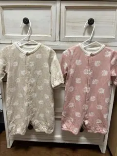 【2着セット】羊模様ベビーロンパース(ベージュ、ピンク)
