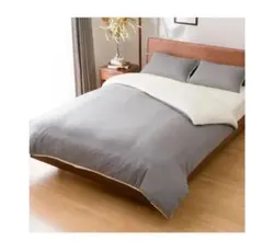 新品未使用 ニトリ 冬用 ボア掛け布団カバー グレー/ホワイト ダブル W