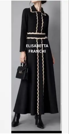 美品！ELISABETTA FRANCHI/襟付きニットロングワンピース