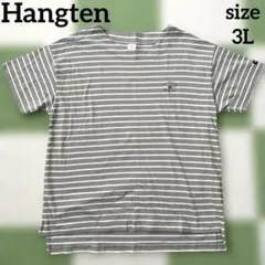 美品✨【HangTen】半袖　ロゴ入りボーダーカットソー（3L）グレー×ホワイトのサムネイル