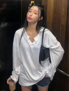 SHEIN DAZY 無地 ルーズフィット 長袖Tシャツ ロンt