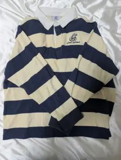 ストライプ 長袖ポロシャツ ネイビー アイボリー
