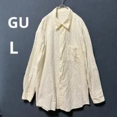 美品 GU メンズ L オフホワイト レース オーバーサイズシャツ