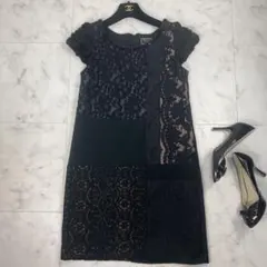 極美品 グレースコンチネンタル ワンピース 花柄 レース ビーズ 刺繍 黒 36