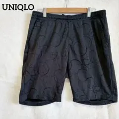 ユニクロ 総柄ショートパンツ ブラック L 軽量スポーツ ランニング 薄手 黒