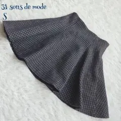 31 sons mode】ツイード調 毛混 フレア ミニスカート S フェミニン