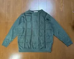 ダークグリーン ストライプ ニットセーター