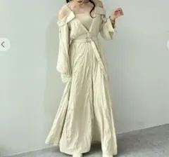 COCODEALニットレイヤーサテンスリットフレアワンピース