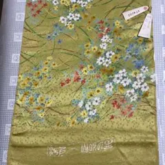 丹後ちりめん 着物 反物 未仕立て 正絹 花柄 黄緑