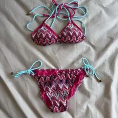 三愛水着　レディース ビキニ 水着 ピンク×ターコイズ 紐タイプ 体型調整可