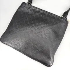 大きいサイズ✨GUCCI ショルダーバッグ バッグ シマ GG柄 レザー 黒 