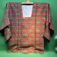 着物 着物コート 道行 羽織 赤/緑 古着