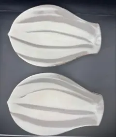 葉型 変形皿 2枚セット 白マット 和食器 美濃焼風 長皿 約25cm 在銘