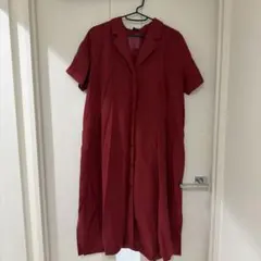 赤色 シャツワンピース 半袖 Aライン タイブラインド