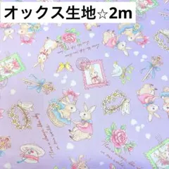 オックス生地⭐︎2m 花とうさぎ柄⭐︎生地まとめ売り　はぎれ⭐︎薄紫色⭐︎女の子入園入学