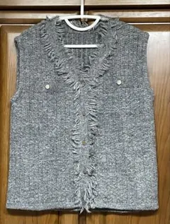 グレー フリンジ ニットベスト