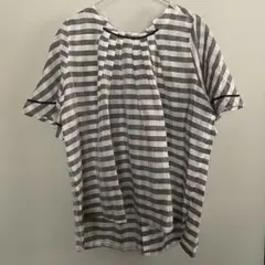 新品　リネン　チェックブラウス　M