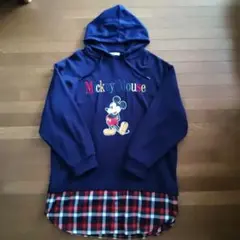 ミッキーマウス パーカー ネイビー チェック柄