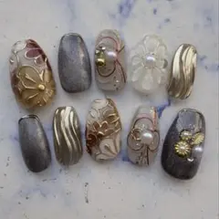 ネイルチップ　現品　ぷっくりフラワー　水引　ワイヤー　卒業式　ミラー　マグネット